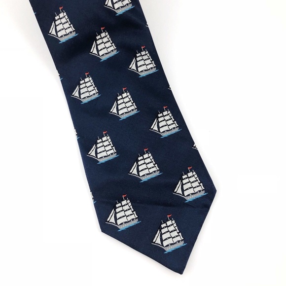 100% Thai Silk Nautical Men's Tie Clipper Ship - Picture 1 of 7